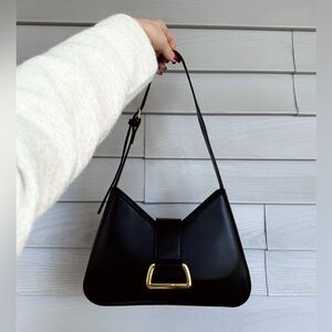 New Black Leather Shoulder Bag with Gold Accent
